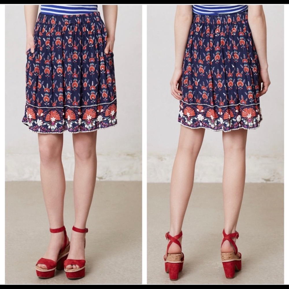 Anthropologie Maeve Adela Skirt Lined Beading Floral Size Small
